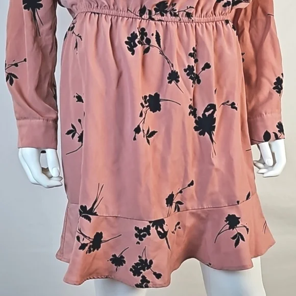 Joie Acey Antique Rose & Black Floral Long Sleeve Flounce Ruffle Hem Dre… - Picture 6 of 16